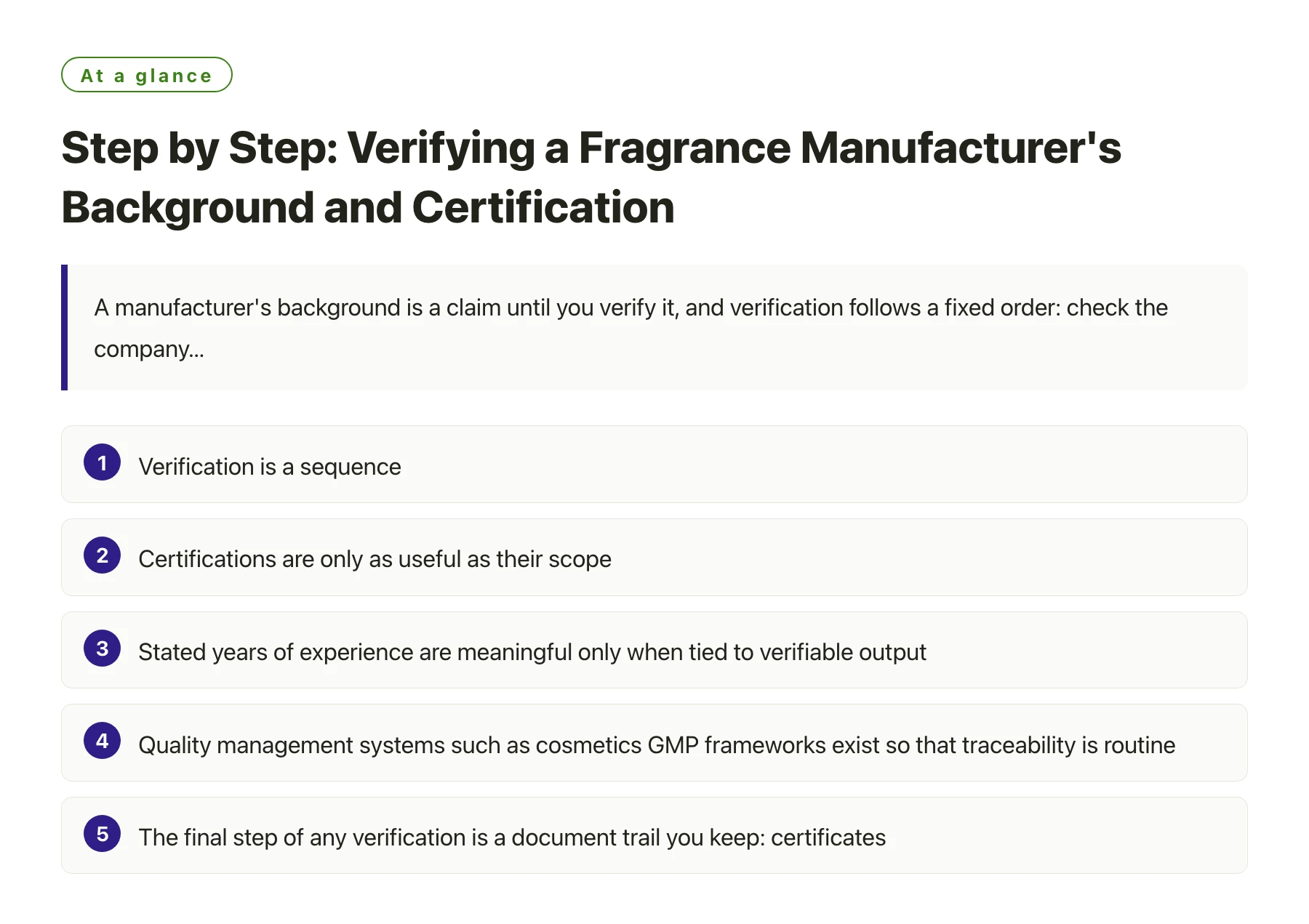 Step by Step: Verifying a Fragrance Manufacturer's Background and Certification——全文要点速览